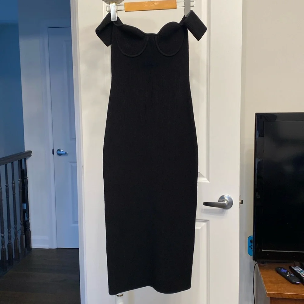 Helmut Lang black ribbed bodycon Contour Pinched Midi Dress - Picture 4 of 10